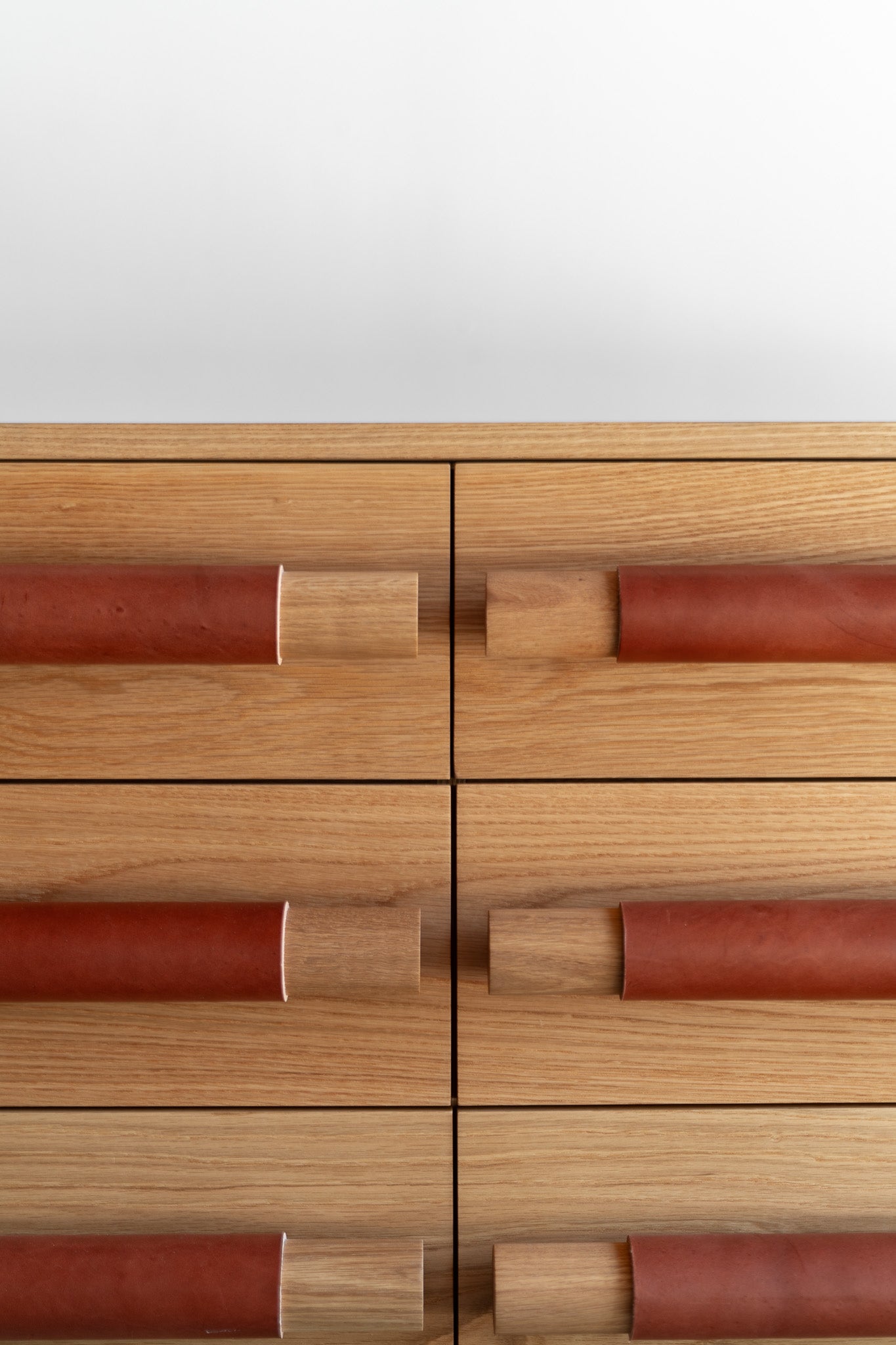 Reyes dresser- oak dresser with leather wrapped handles