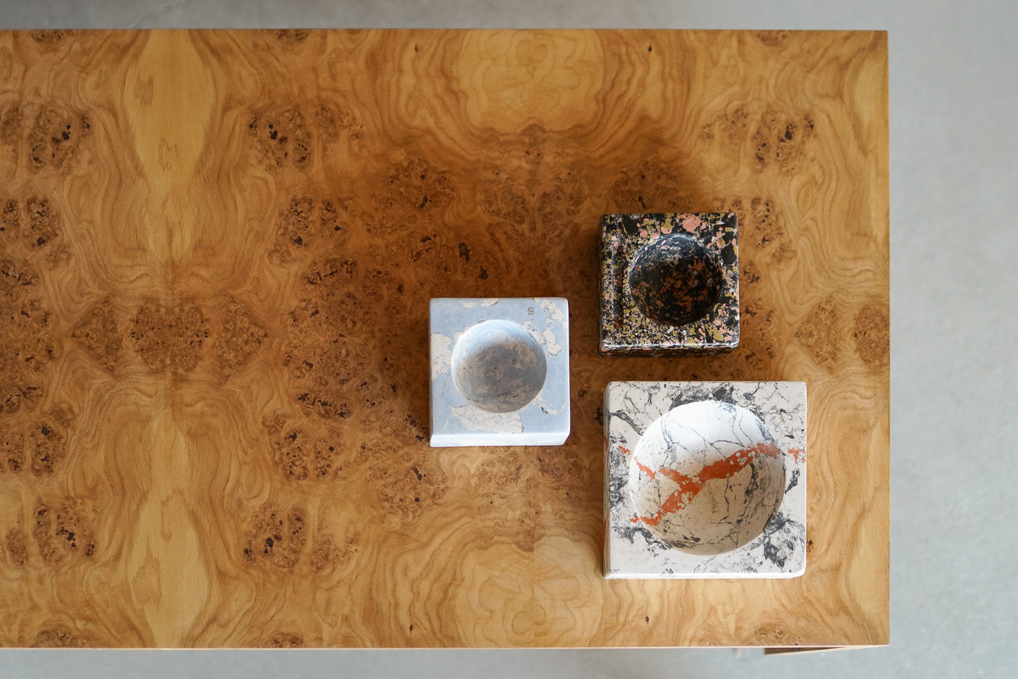 Solano Desk- oak burl with bottom lucite