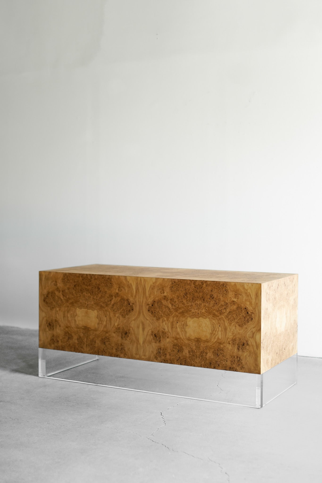 Solano Desk- oak burl with bottom lucite