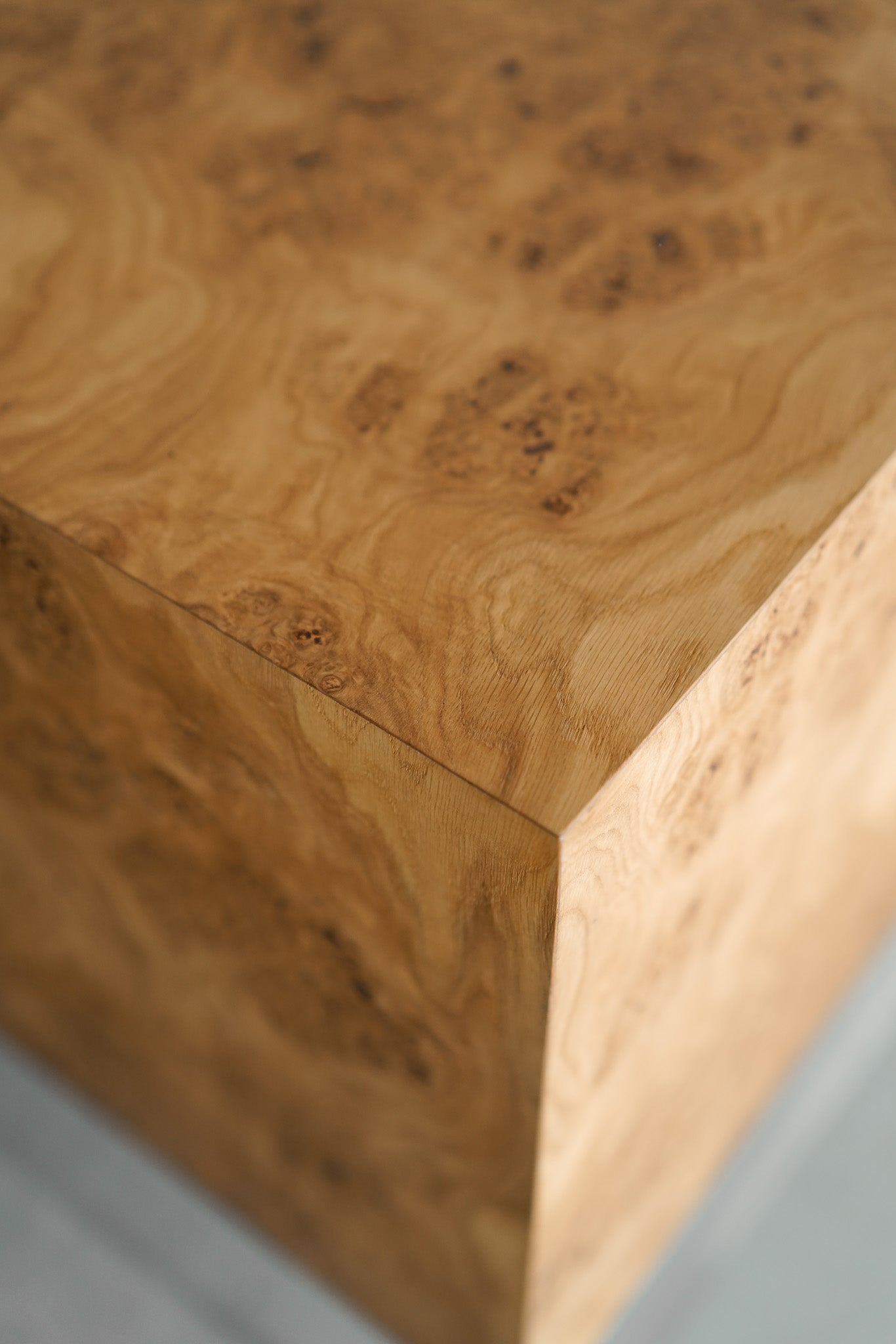 Solano Desk- oak burl with bottom lucite