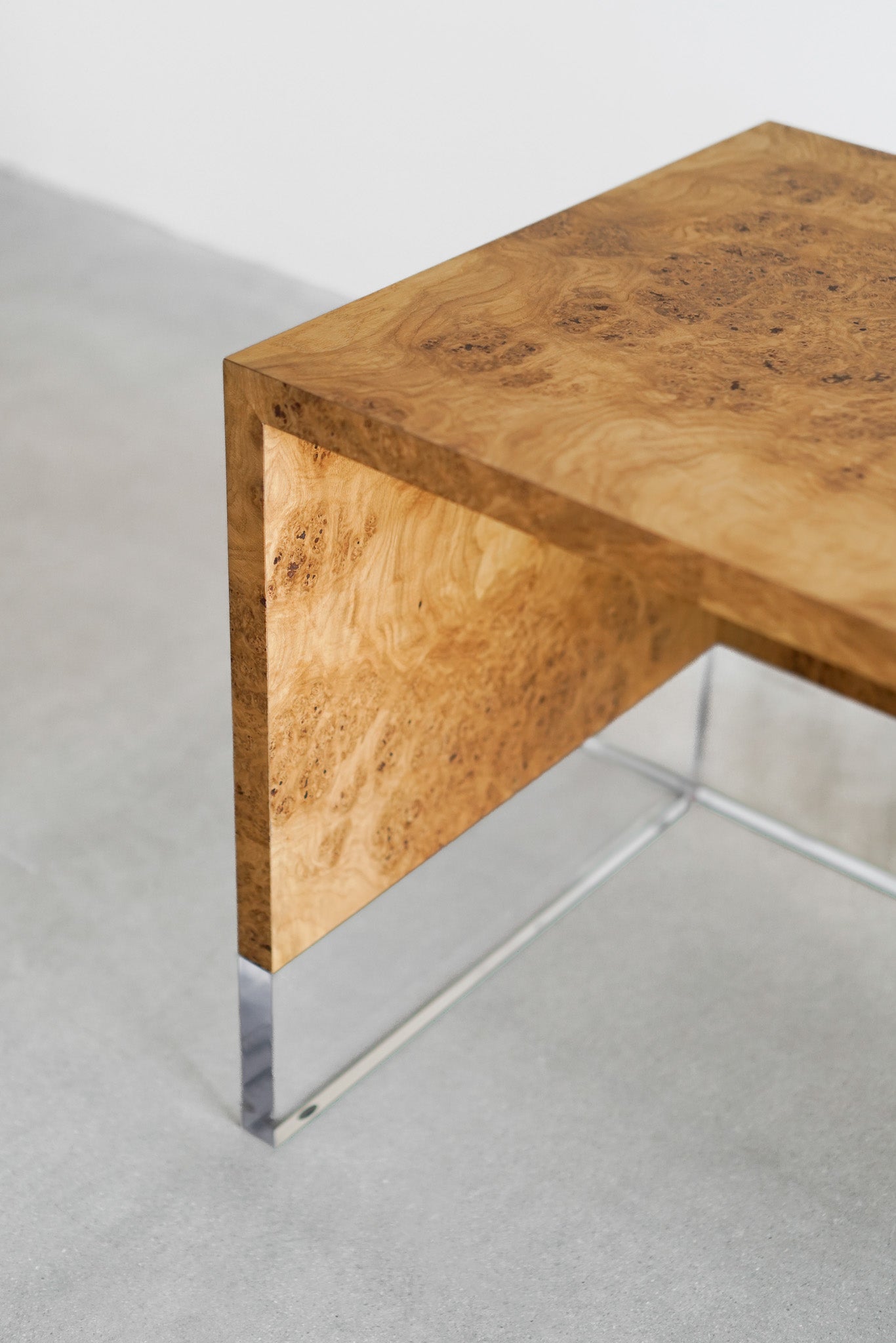 Solano Desk- oak burl with bottom lucite