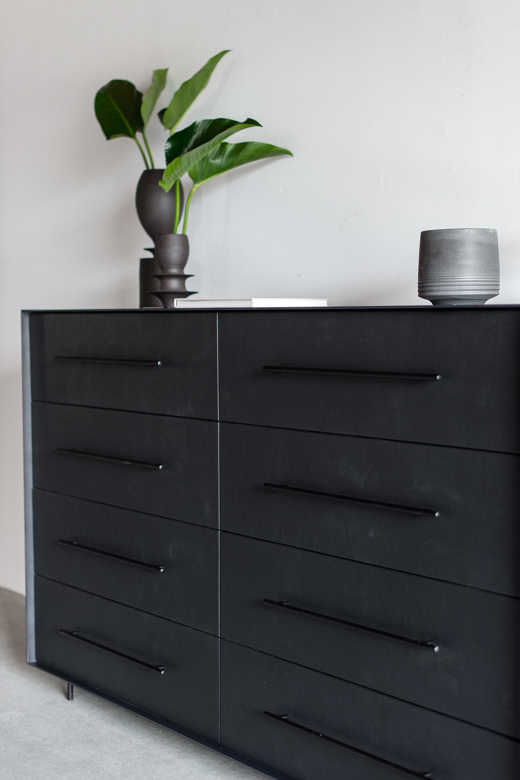 Bronson Dresser- Right side shot of metal dresser with drawer faces