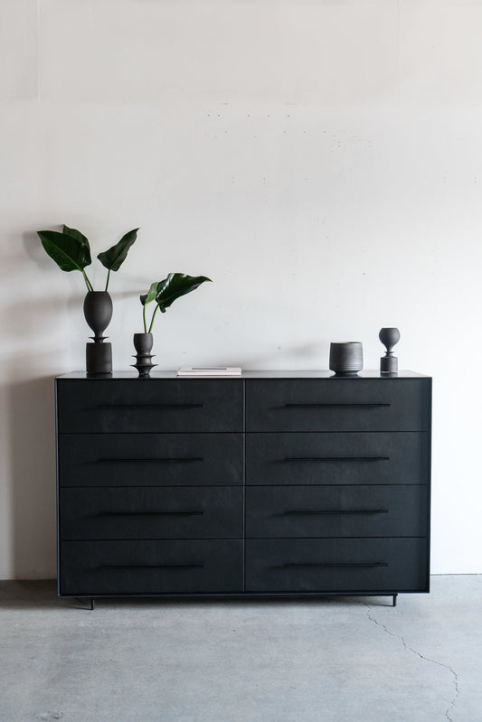 Bronson Dresser full shot - Steel casing with leather drawer faces