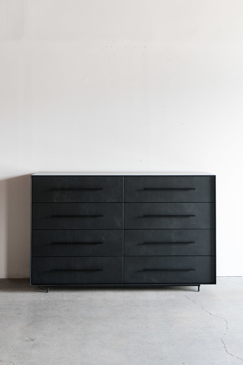 Bronson Dresser full shot - Steel casing with leather drawer faces