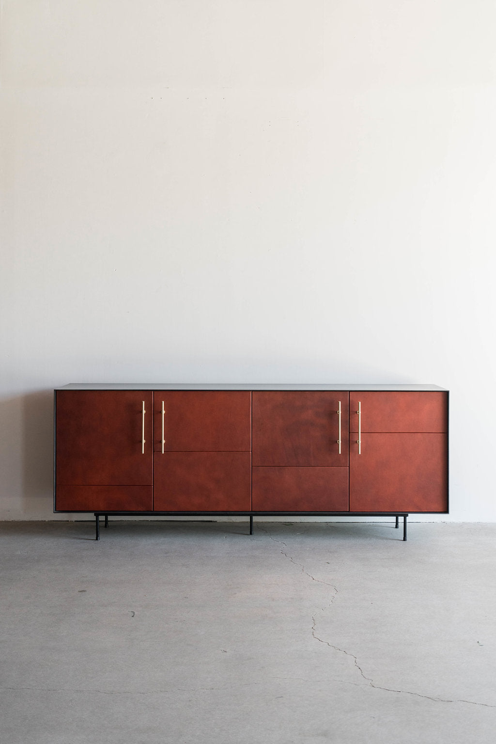 Bronson Credenza- 4 door, steel casing with leather doors