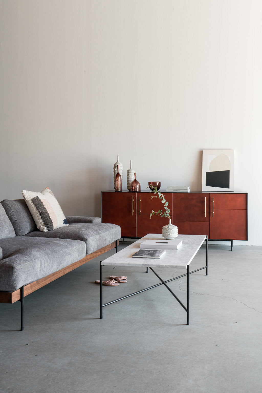 Bronson Credenza- 4 door, steel casing with leather doors