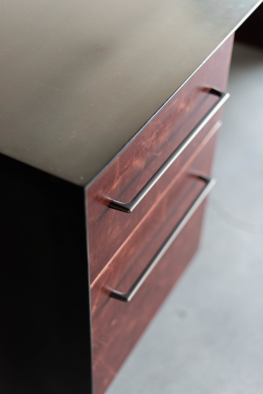 Bronson Desk- Leather drawers with steel base