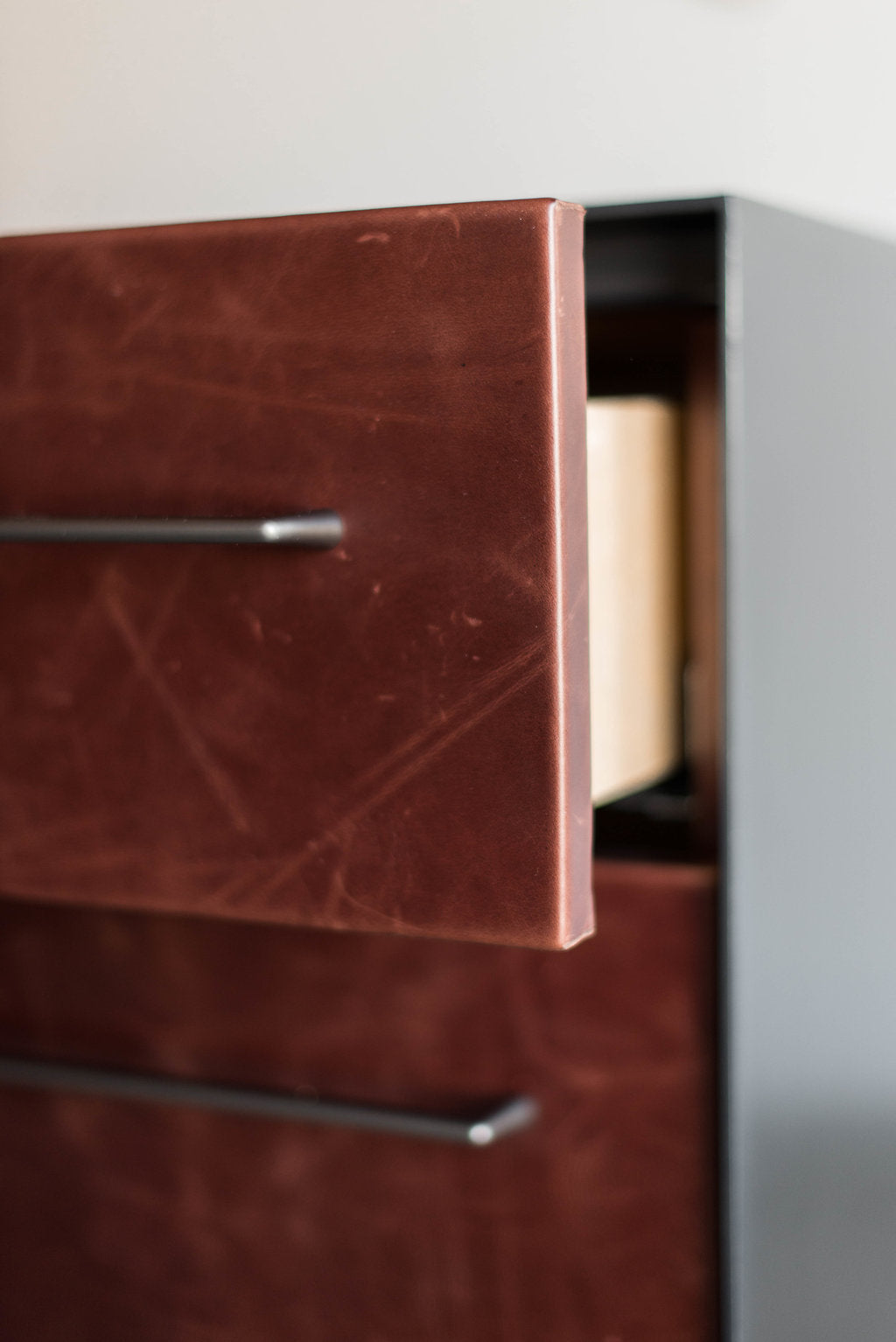 Bronson Desk- Leather drawers with steel base