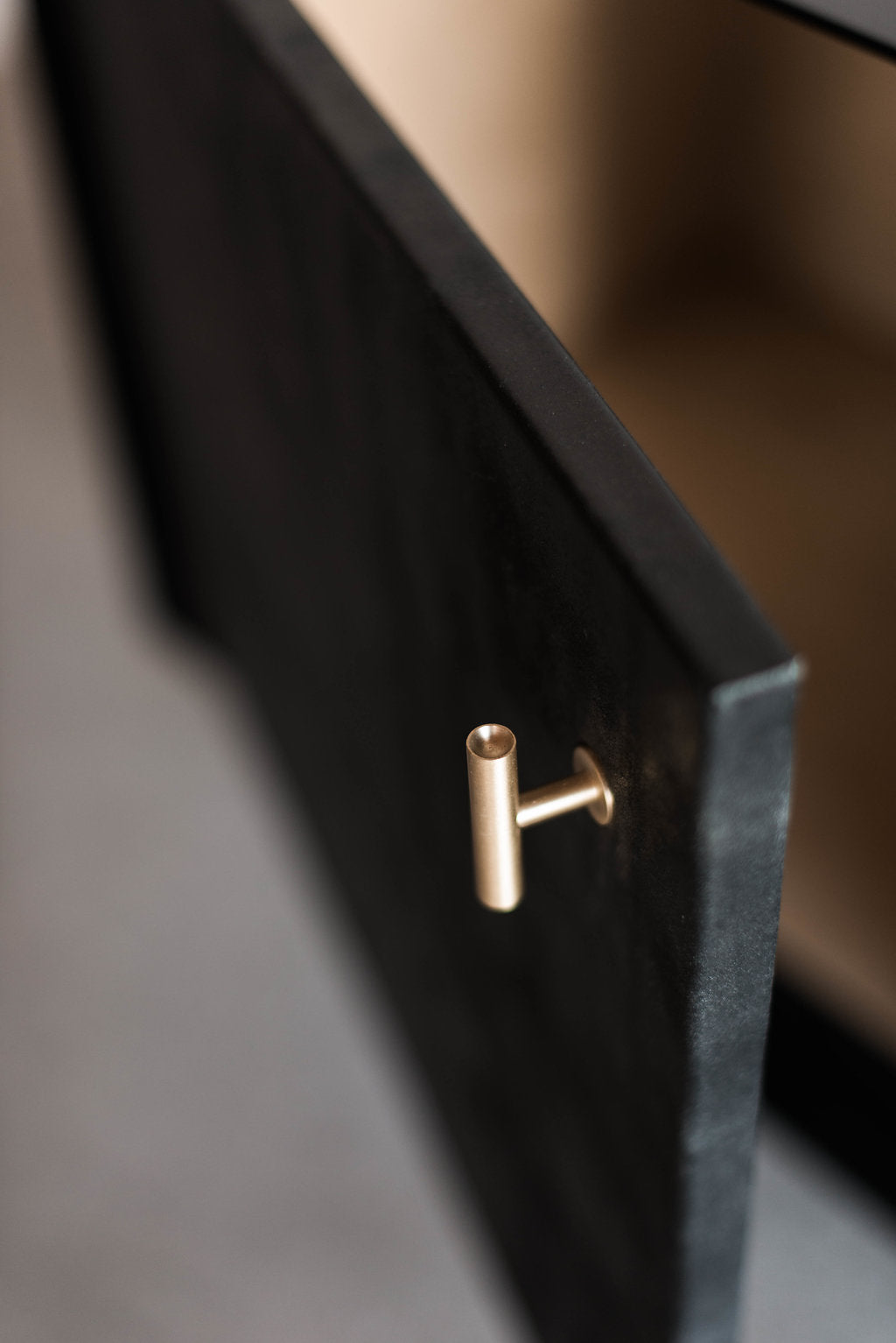 Close up of Leather door with metal handle