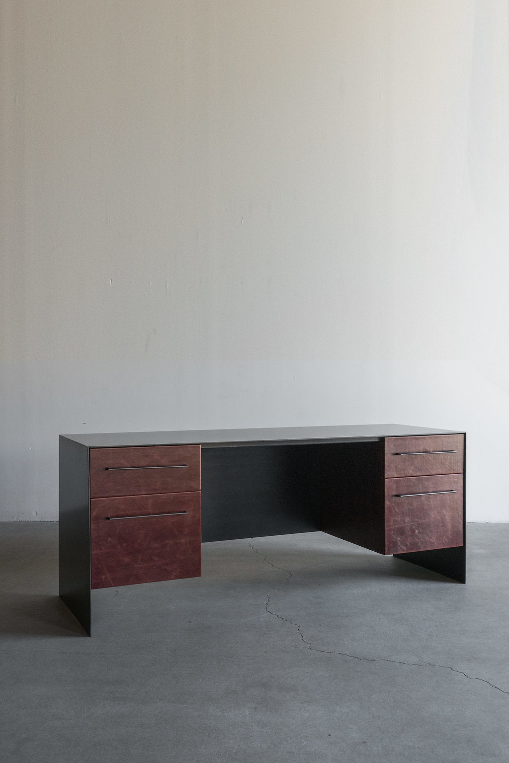 Bronson Desk- Leather drawers with steel base