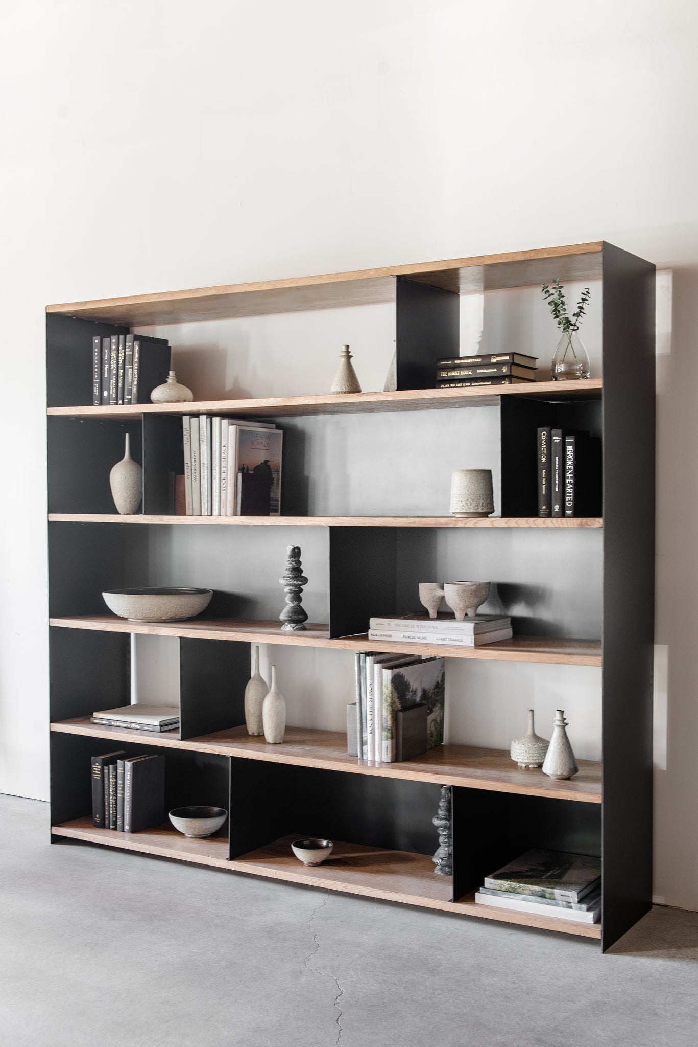 Bronson Bookcase - Right side shot of metal and wood bookcase