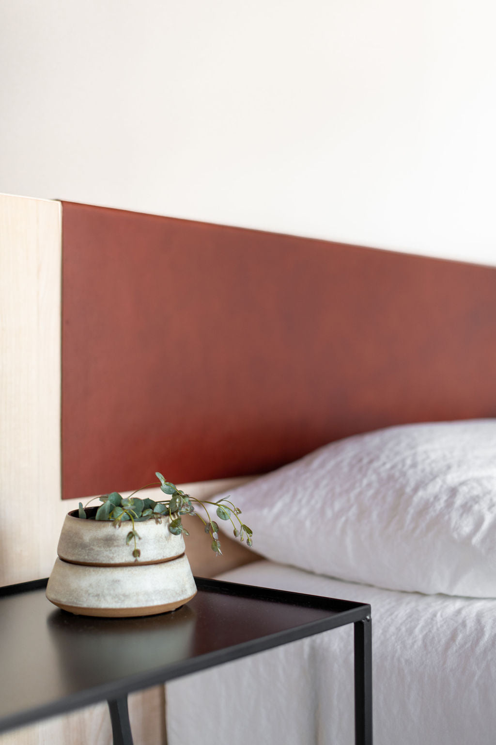 Carter bed- leather headboard detail close up shot