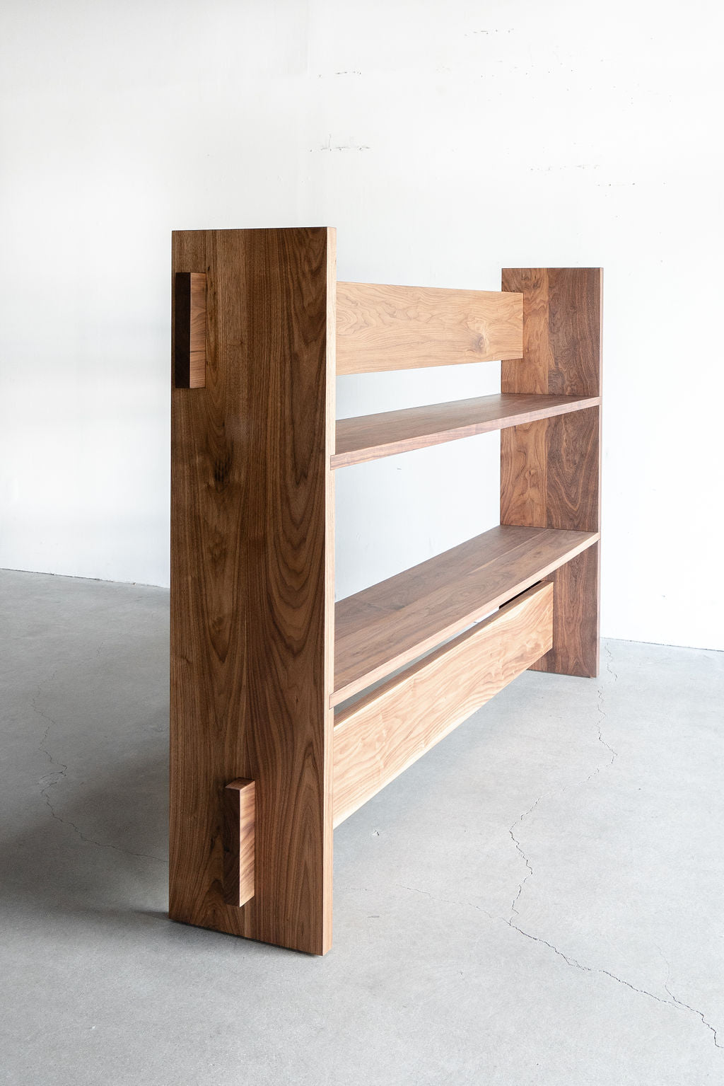 Carter bookcase, walnut full left angle shot