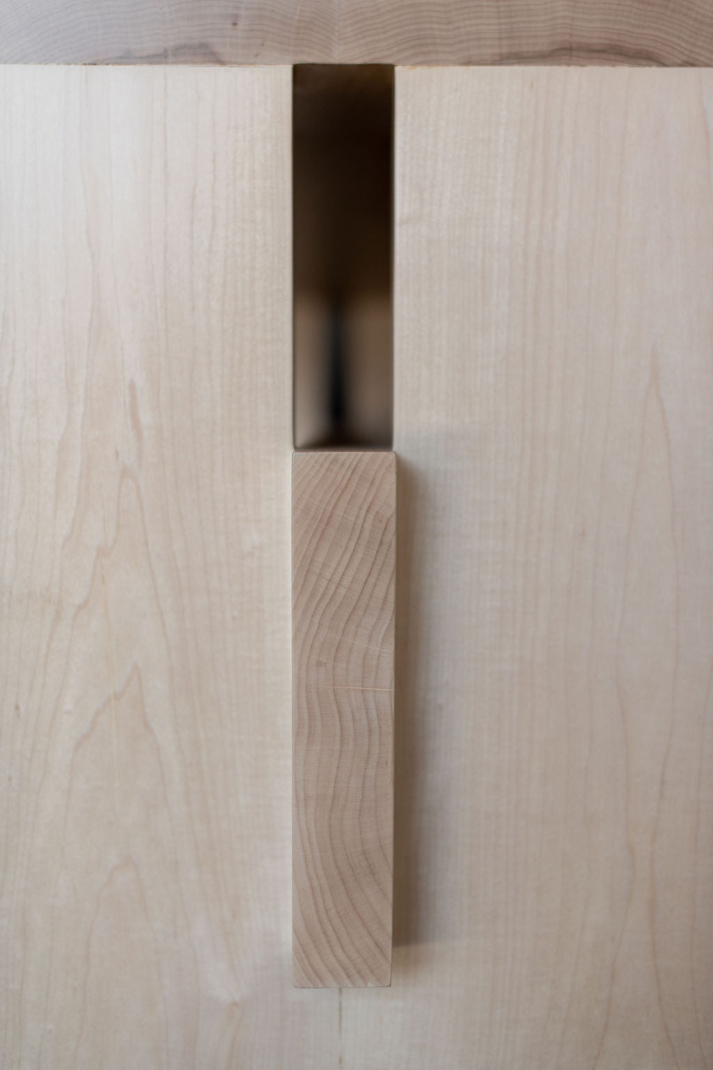 Carter console- bleach maple wood zoomed in shot