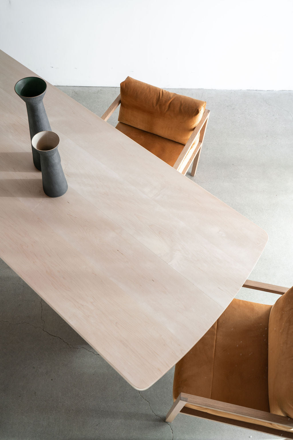 carter dining table- bleach maple wood top shot