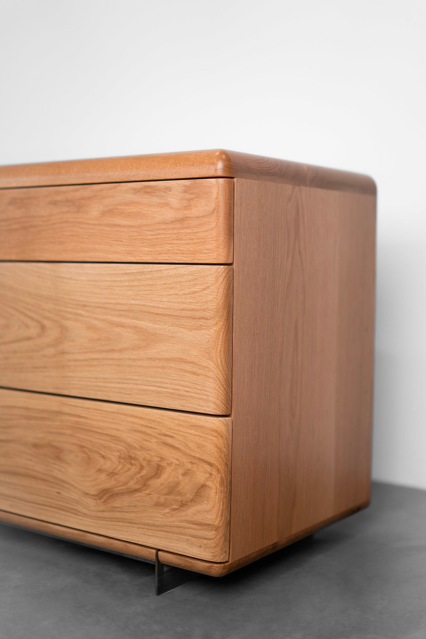 Carter dresser, full oak dresser with steel legs - right side shot