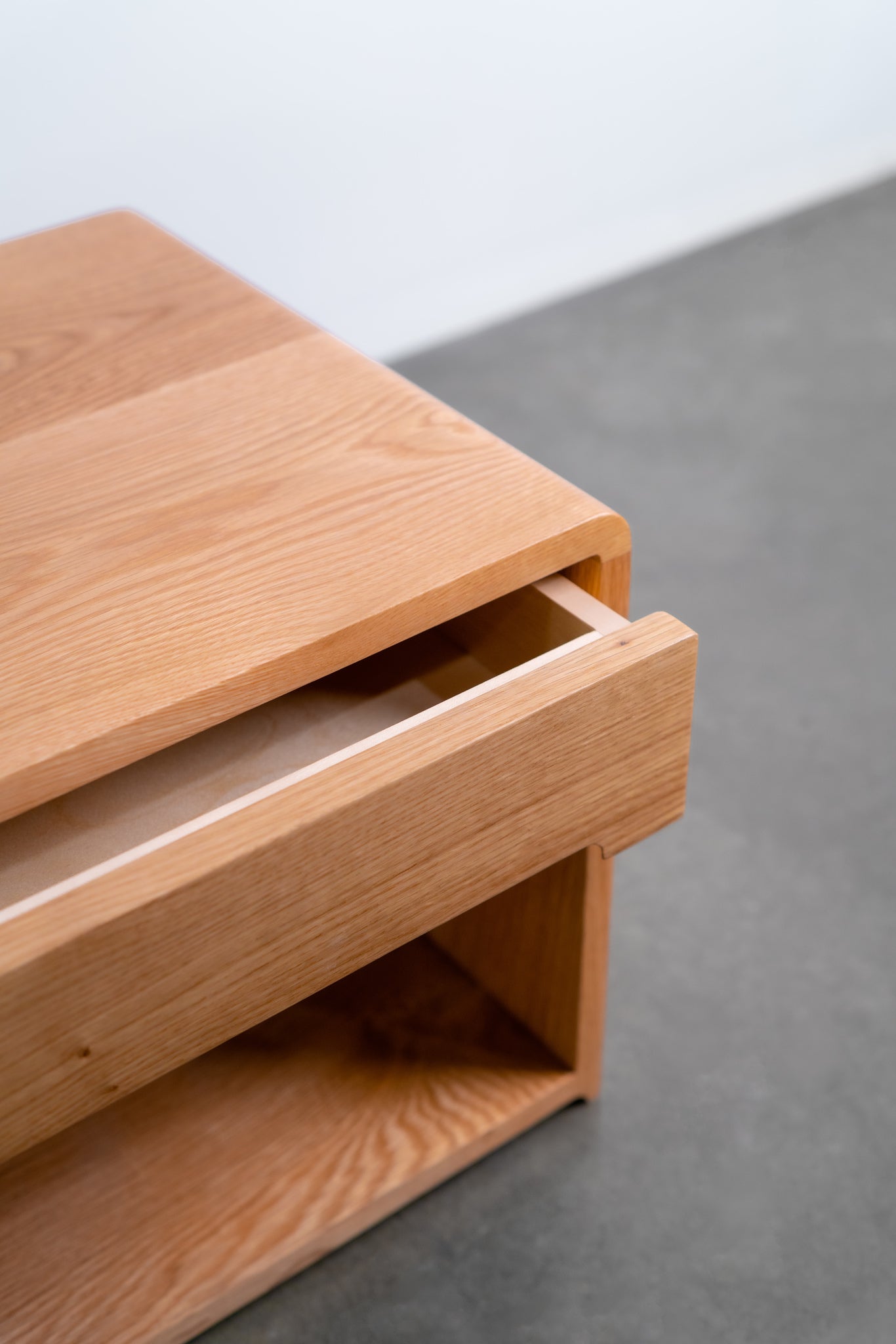 Carter nightstand-oak nightstand drawer close up