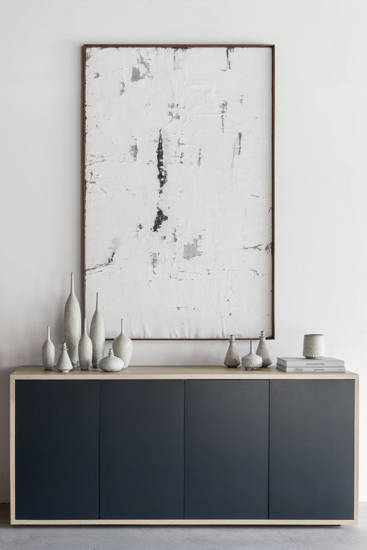 Mossam credenza - wood and leather cabinet