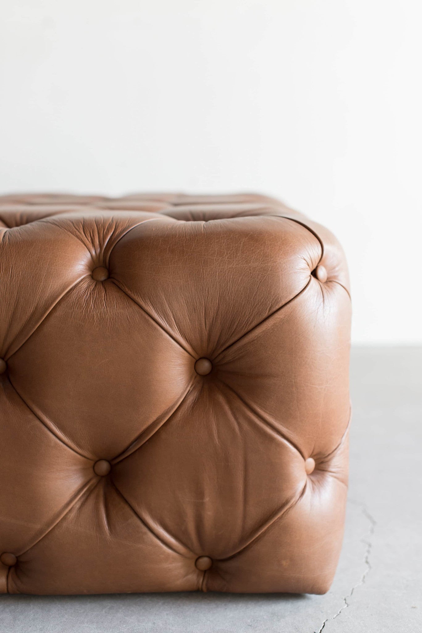 Tufted Burlap Ottoman