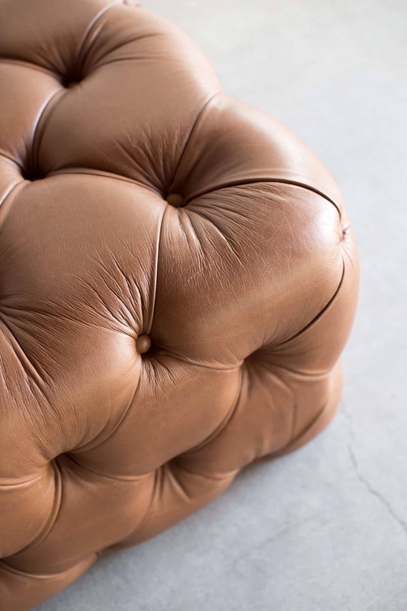 Tufted Burlap Ottoman