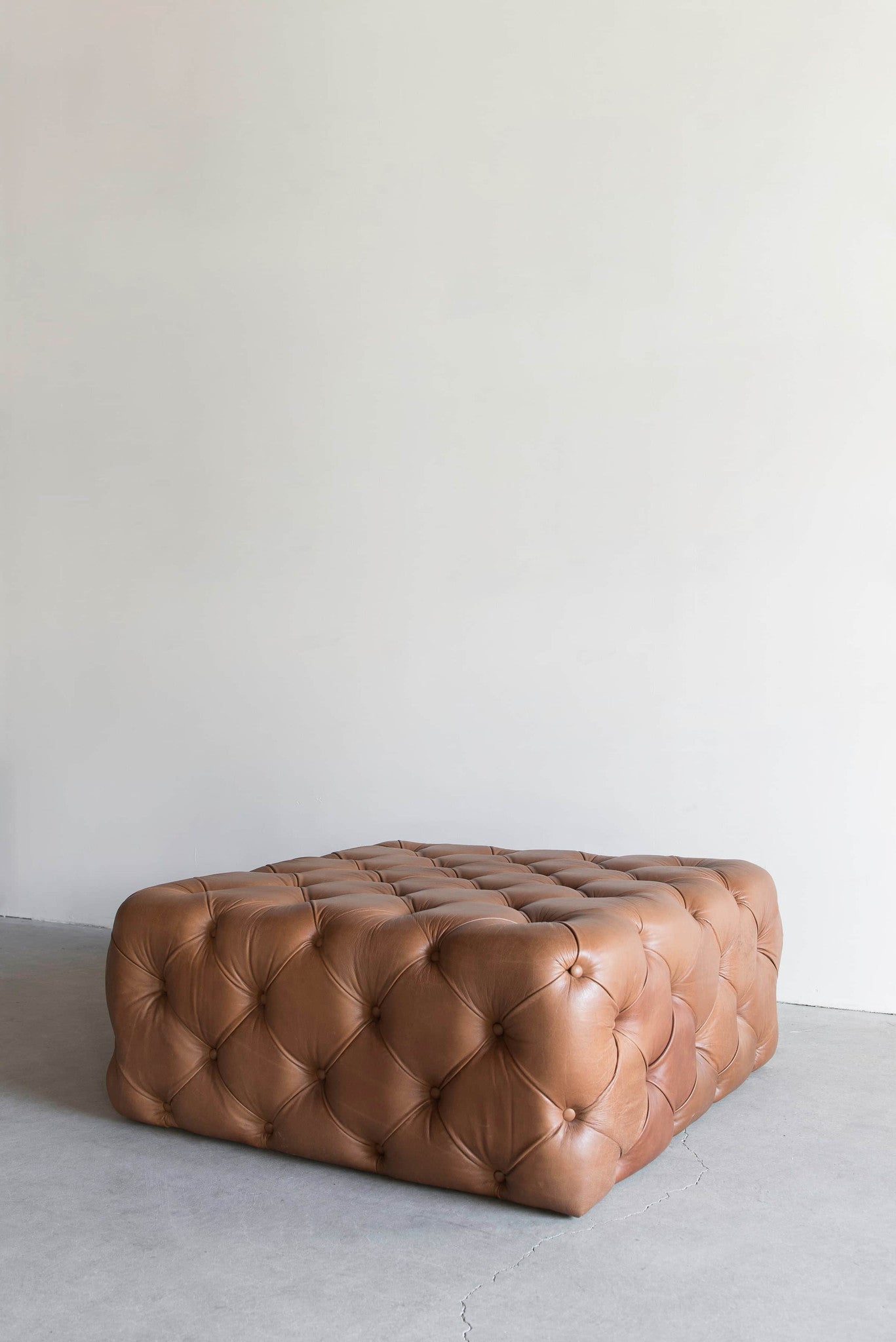 Tufted Burlap Ottoman
