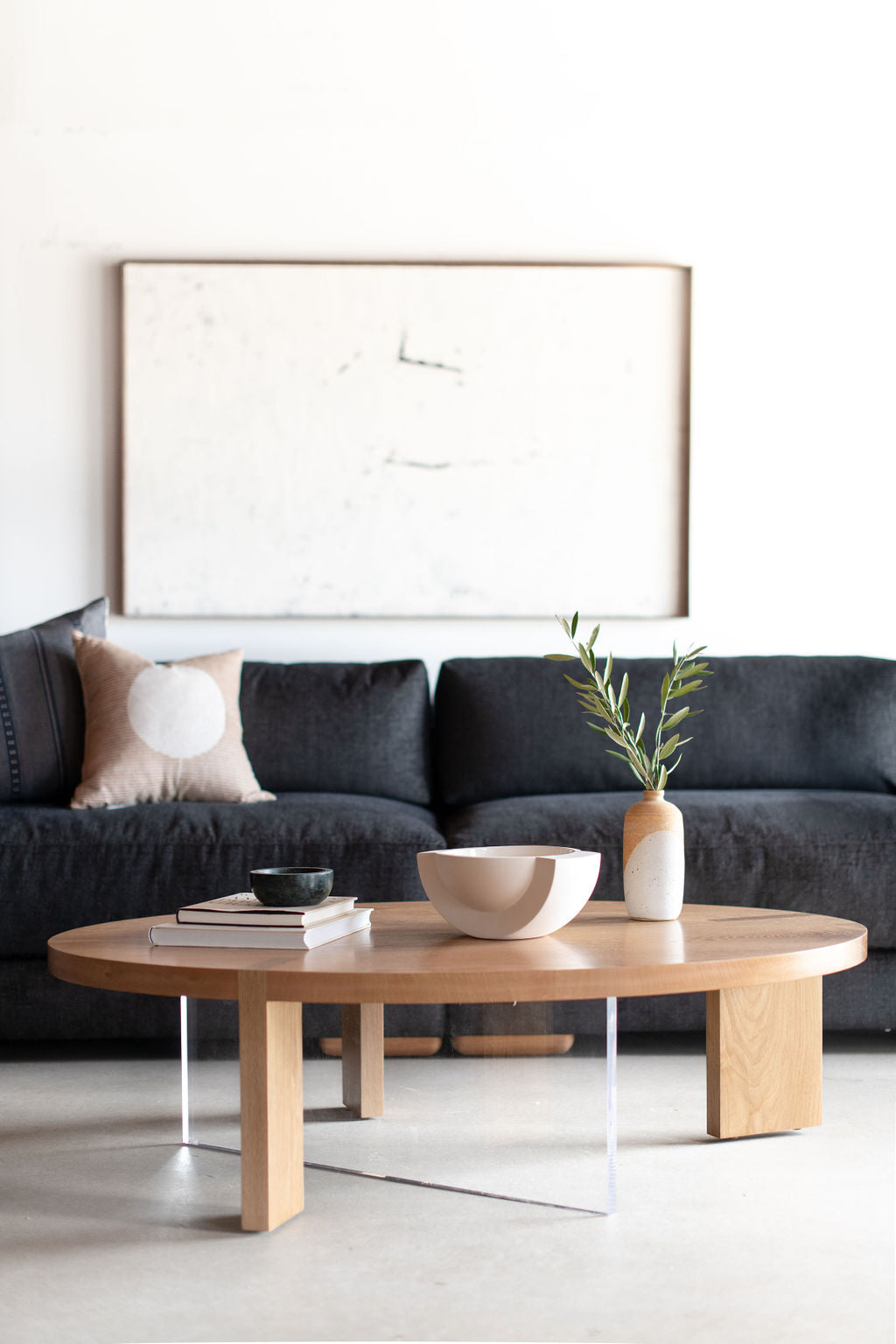 Eve coffee table - oak wood table with lucite leg