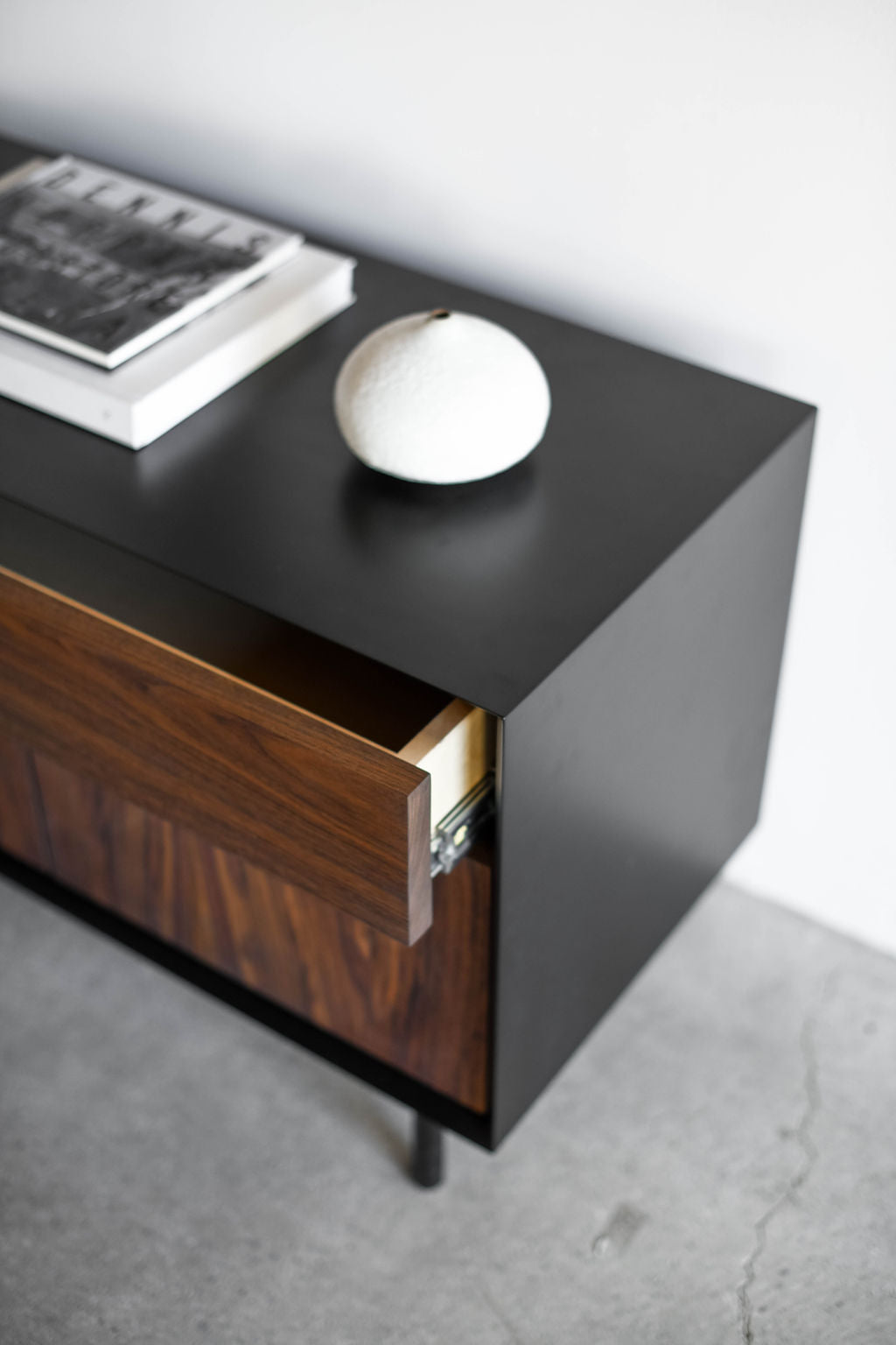 Kings nightstand - steel casing with wood door and drawer