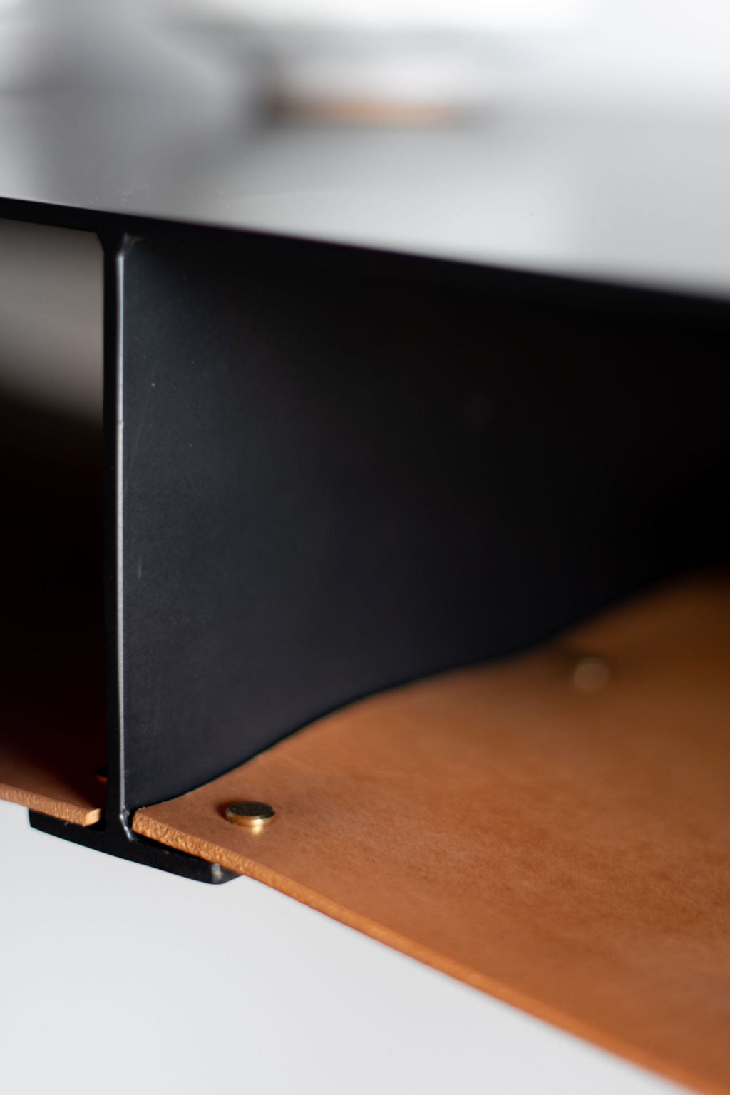 Latigo console - leather shelves