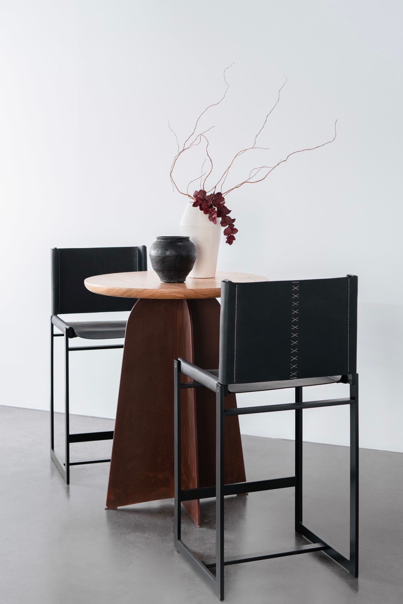 Latigo counter stool - all steel legs with black leather