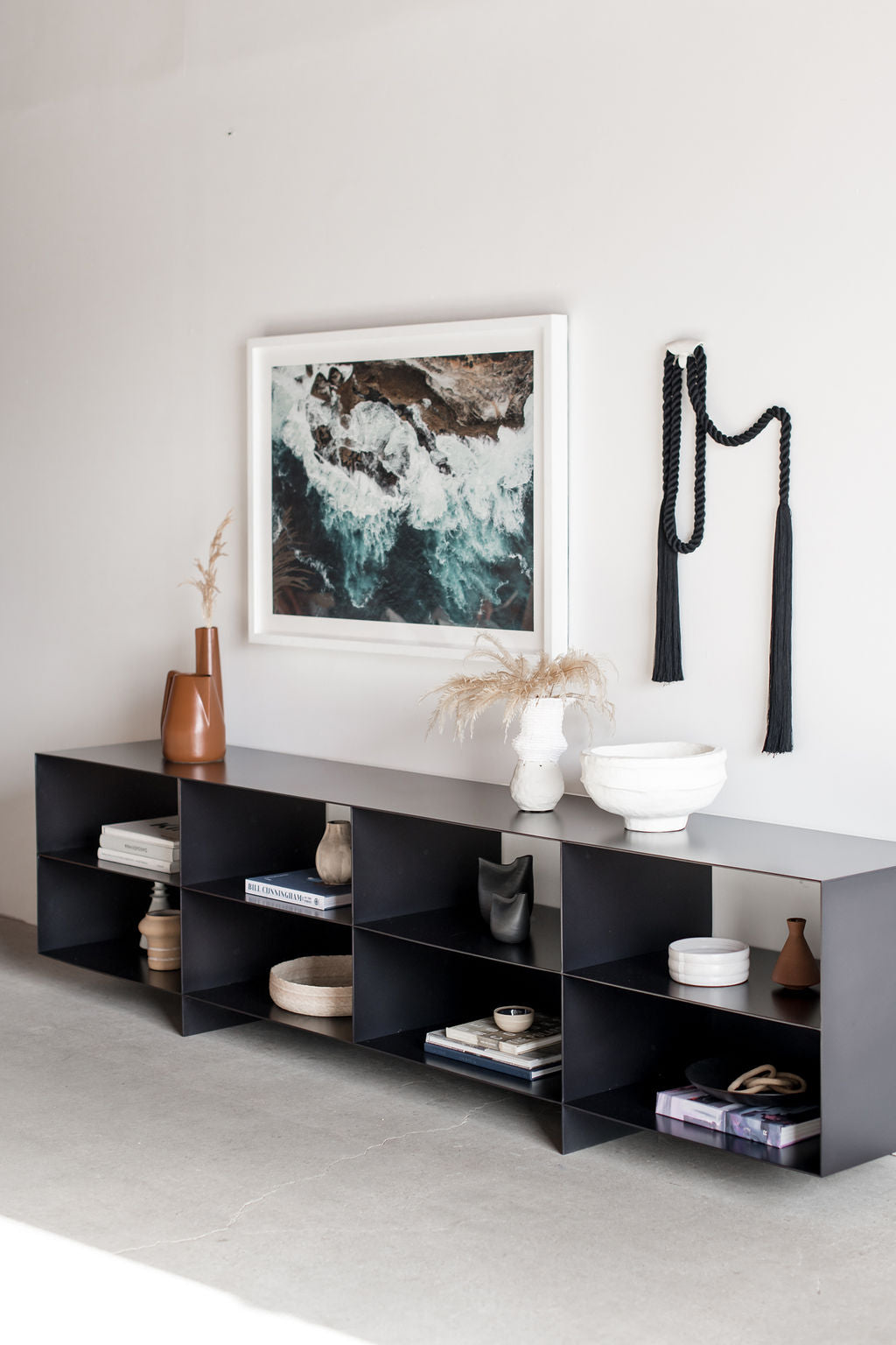 noah book shelf - steel bookshelf with steel legs, styled