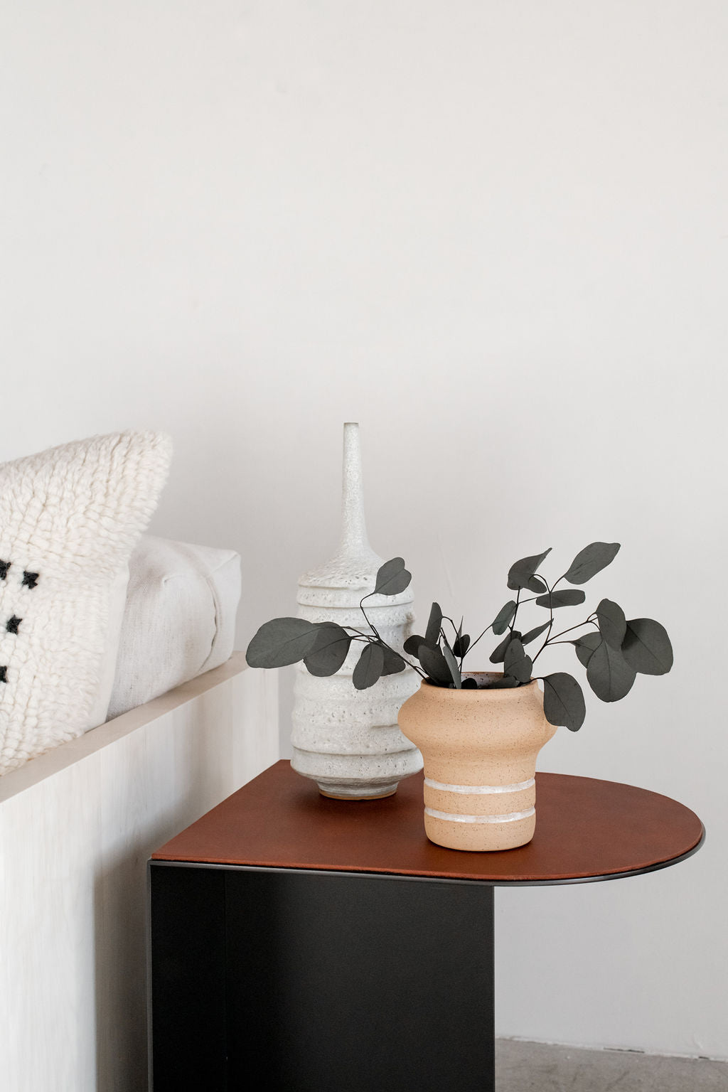 norah side table - steel accent table with leather