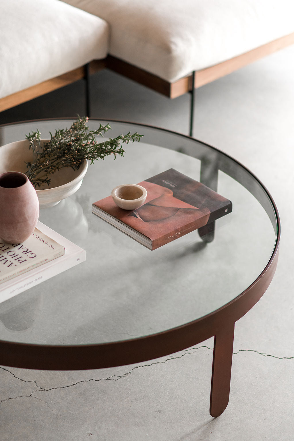 palmas coffee table- steel patina frame with glass top