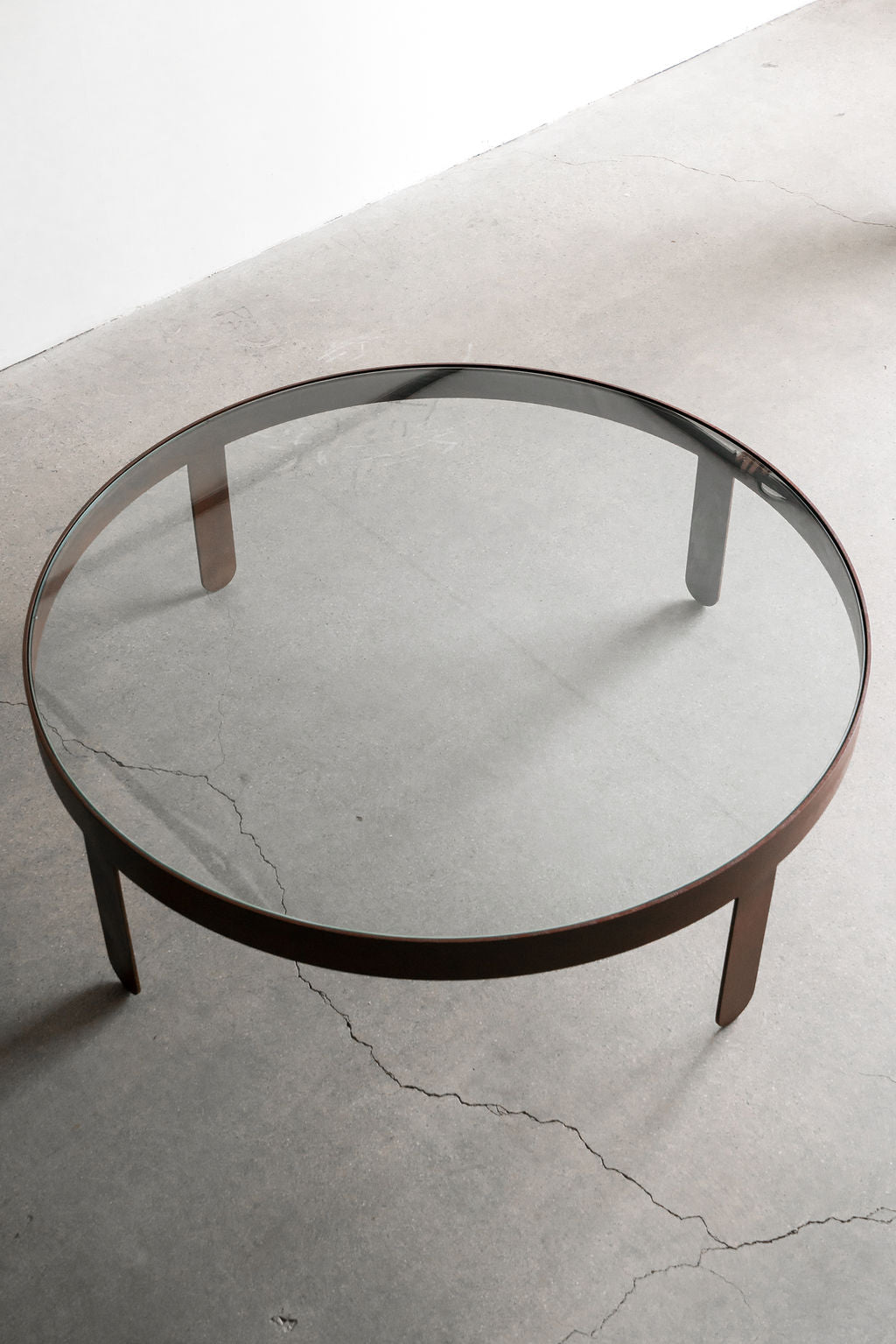 palmas coffee table- steel patina frame with glass top