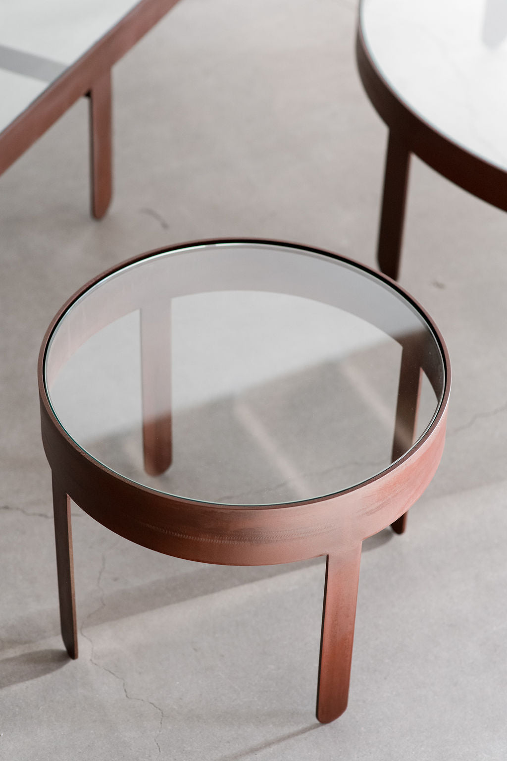 palmas side table - steel patina frame with glass top