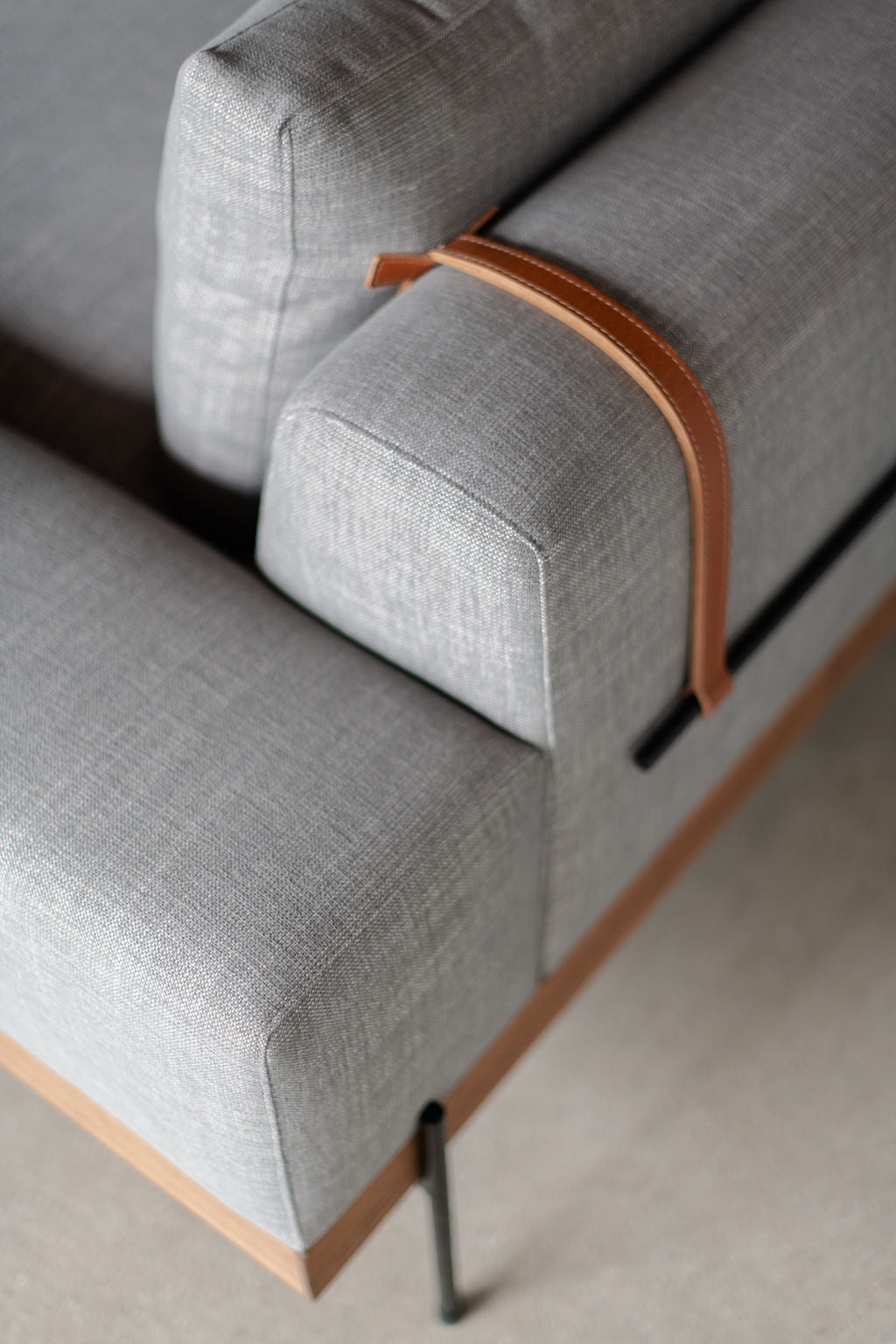Rivera sofa- wood frame, steel legs and upholstered cushions