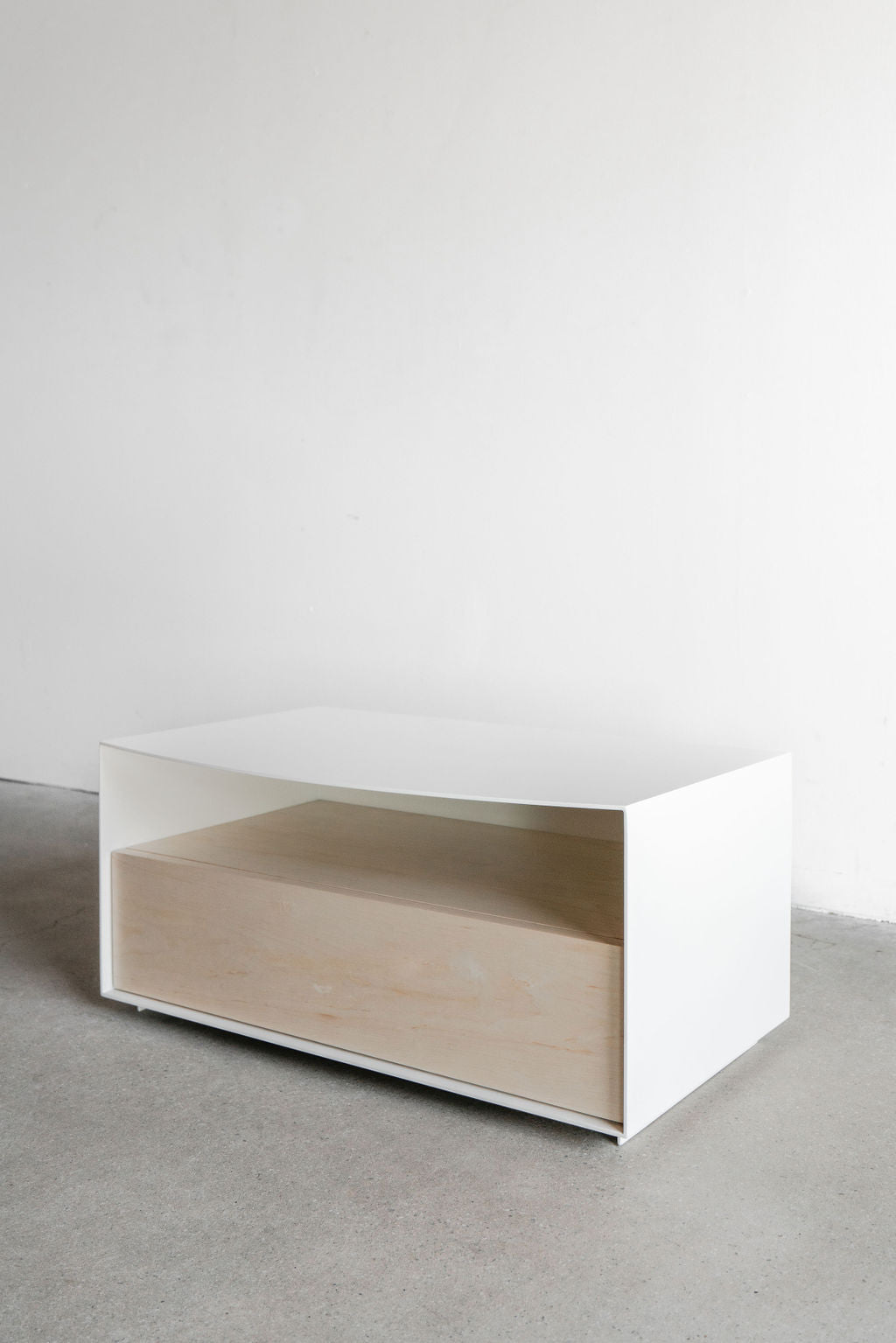 vista nightstand- steel casing with wood drawer