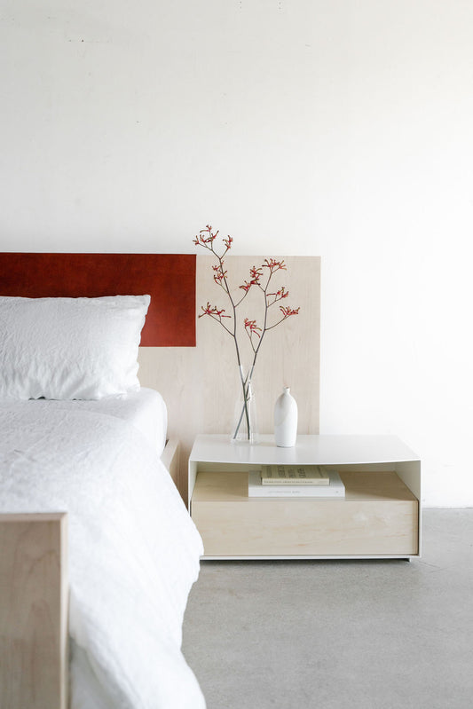 vista nightstand- steel casing with wood drawer