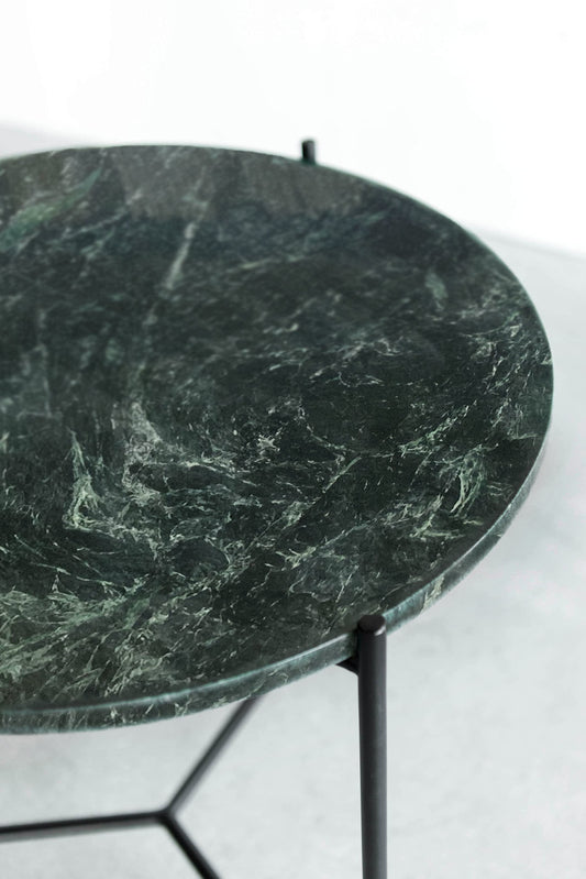 Empress green side table - round marble top with steel legs
